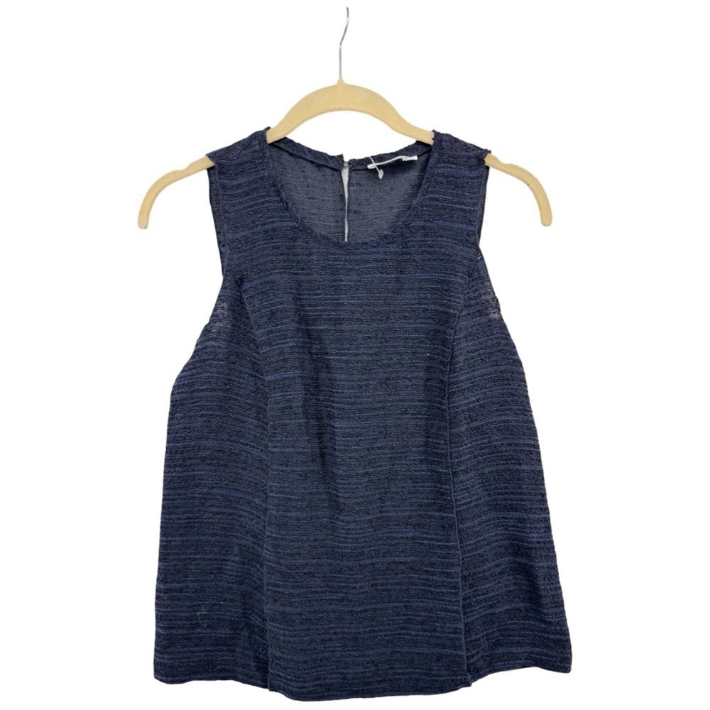 A.L.C. Navy Textured Tweed Sleeveless Blouse Silk Blend Size 4